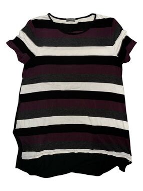 Vince Camuto Striped Short Sleeve Tee - Black, White & Plum